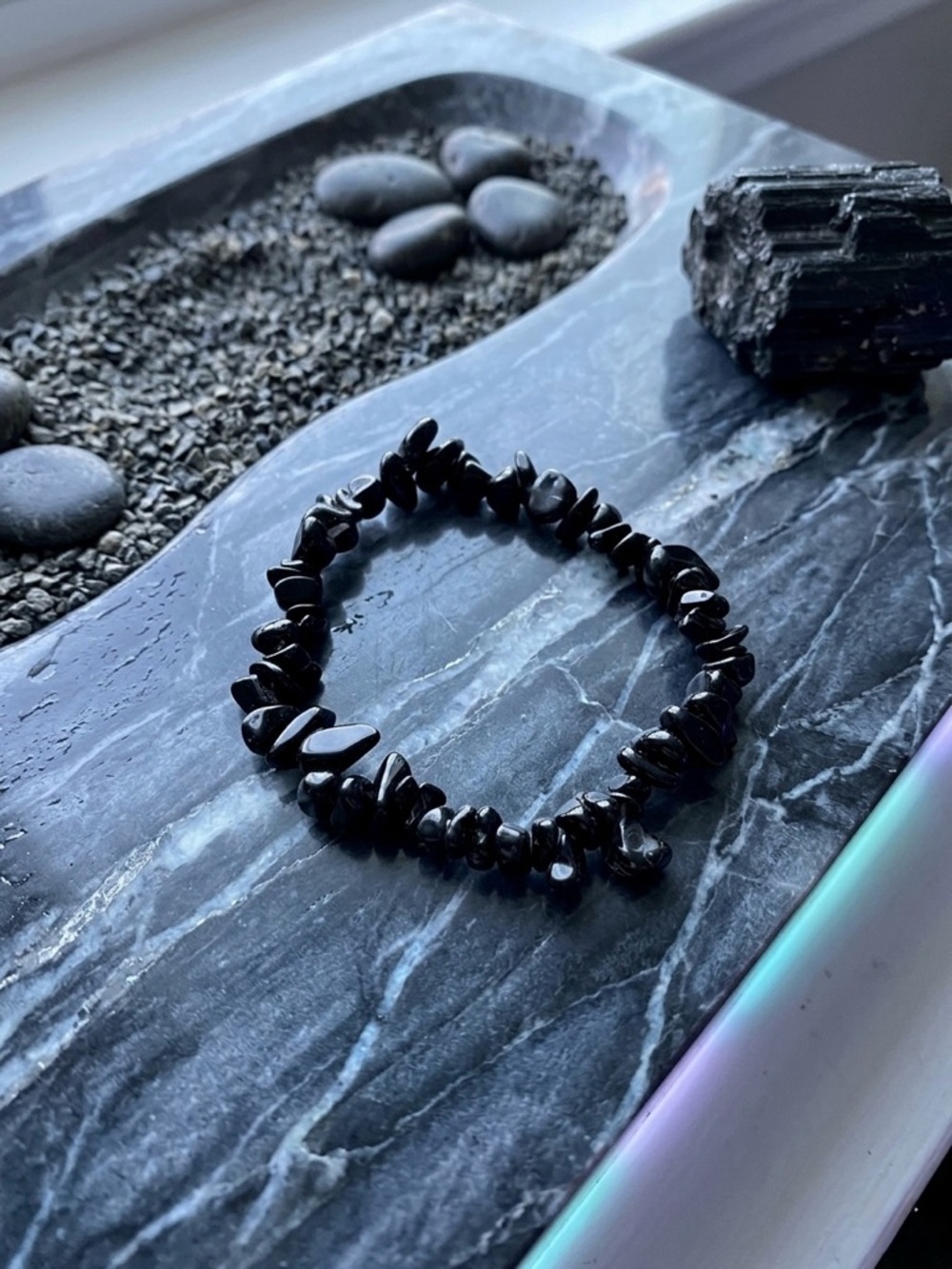 Hand Crafted Black Obsidian Chip Bracelet